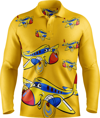 Jet Plane Men's Long Sleeve Polo - fungear.com.au