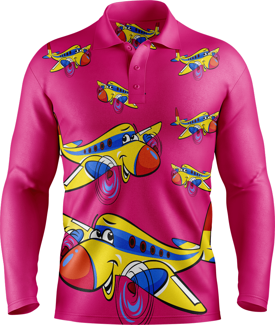 Jet Plane Men's Long Sleeve Polo - fungear.com.au