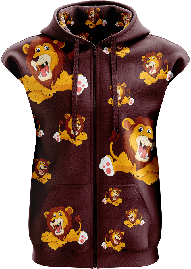 Leo Lion Full Zip Sleeveless Hoodie Jackets - fungear.com.au