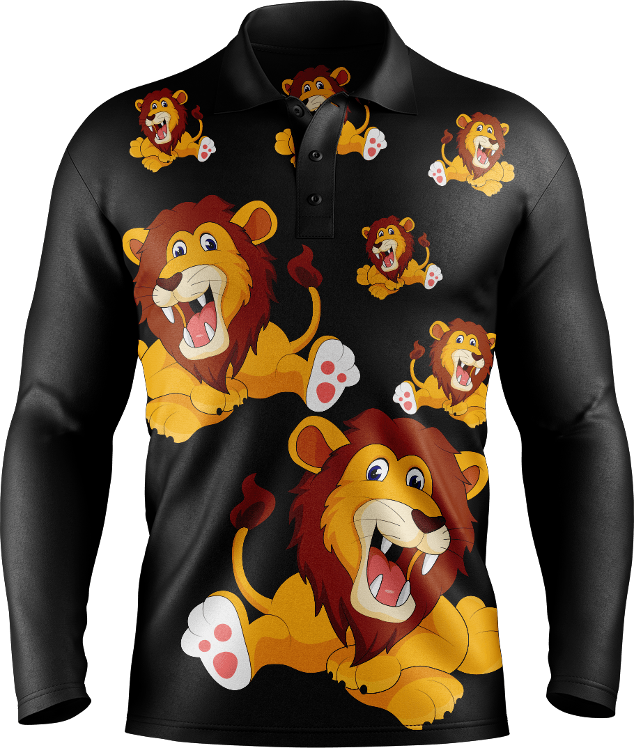 Leo Lion Men's Long Sleeve Polo - fungear.com.au