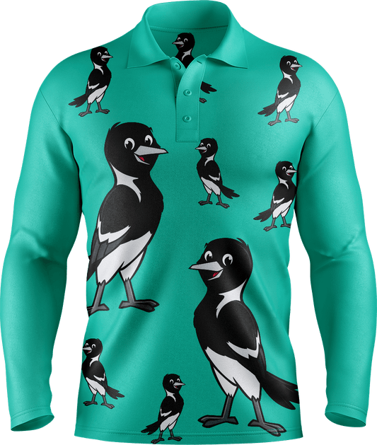 Magic Magpie Men's Long Sleeve Polo - fungear.com.au