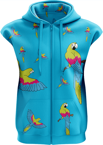 Majectic Macaw Full Zip Sleeveless Hoodie Jackets - fungear.com.au
