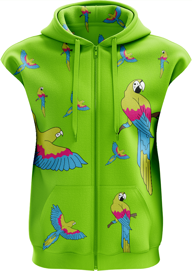 Majectic Macaw Full Zip Sleeveless Hoodie Jackets - fungear.com.au