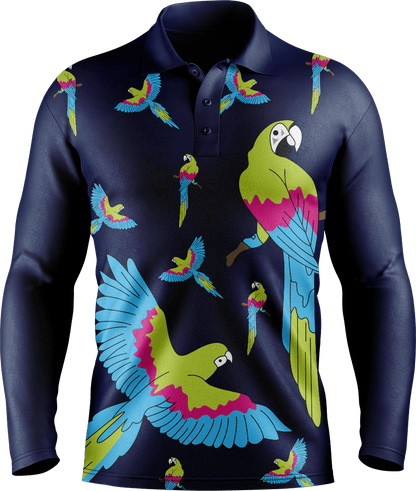 Majestic Macaw Men's Polo. Long or Short Sleeve - fungear.com.au