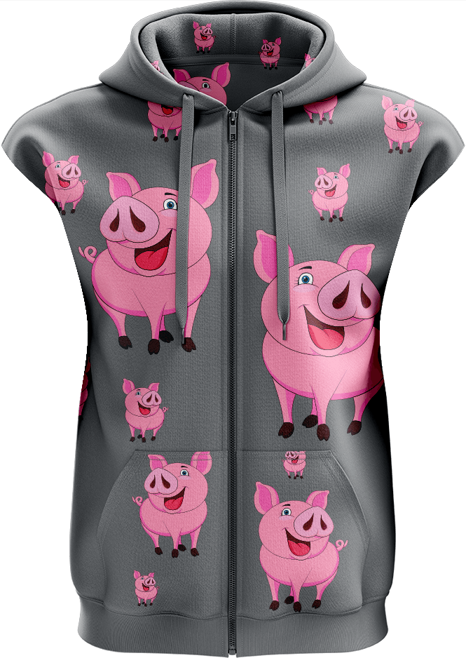 Percy Pig Full Zip Sleeveless Hoodie Jackets - fungear.com.au