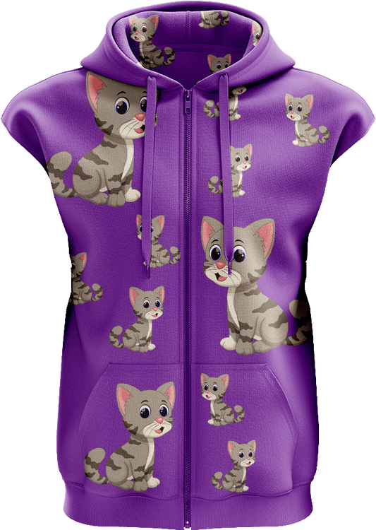 Playful Pussycat Full Zip Sleeveless Hoodie Jackets - fungear.com.au