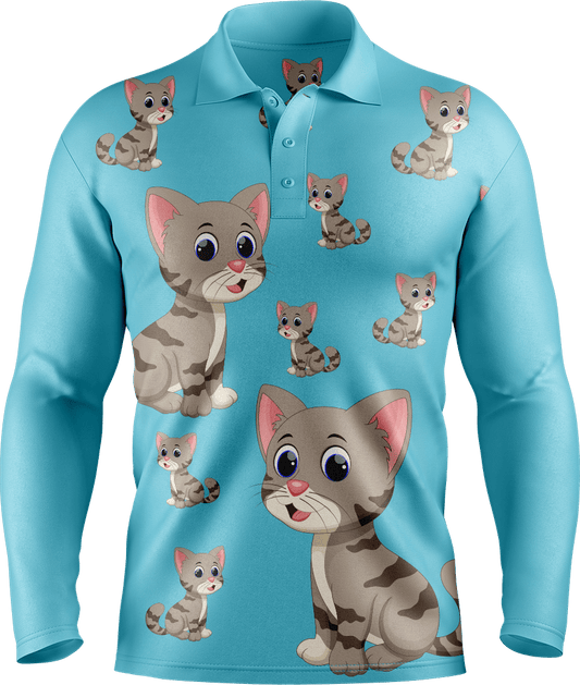 Playful Pussycat Men's Long Sleeve Polo - fungear.com.au