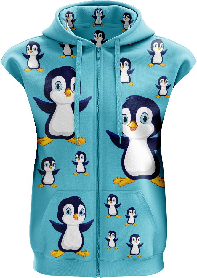 Pranksta Penguin Full Zip Sleeveless Hoodie Jackets - fungear.com.au