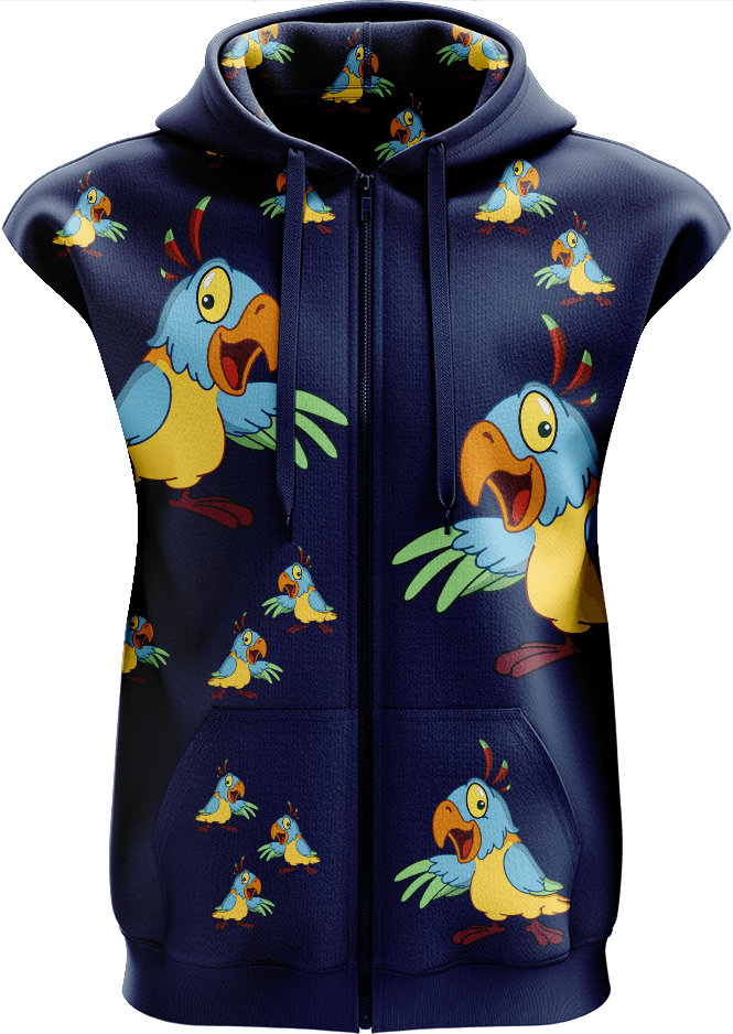 Psycho Parrot Full Zip Sleeveless Hoodie Jackets - fungear.com.au