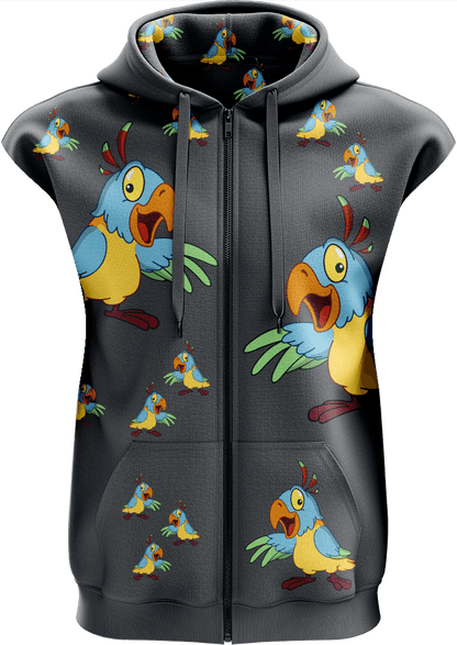 Psycho Parrot Full Zip Sleeveless Hoodie Jackets - fungear.com.au