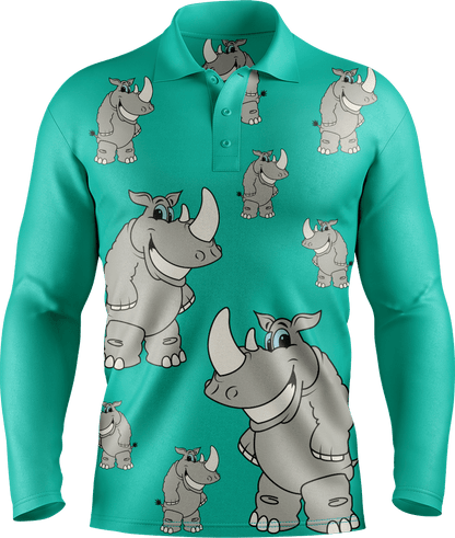 Racy Rhino Men's Long Sleeve Polo - fungear.com.au