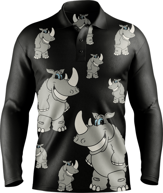 Racy Rhino Men's Long Sleeve Polo - fungear.com.au