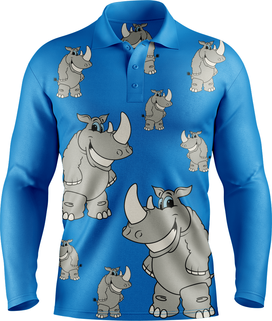 Racy Rhino Men's Long Sleeve Polo - fungear.com.au