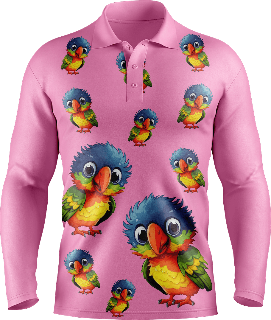 Rainbow Lorikeet Men's Long Sleeve Polo - fungear.com.au