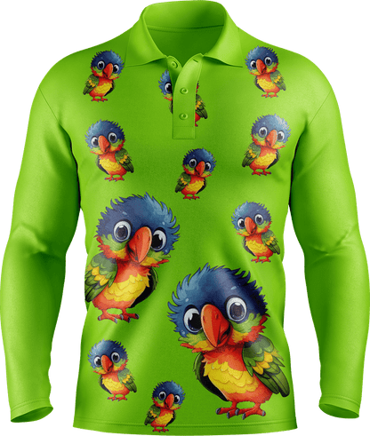 Rainbow Lorikeet Men's Long Sleeve Polo - fungear.com.au