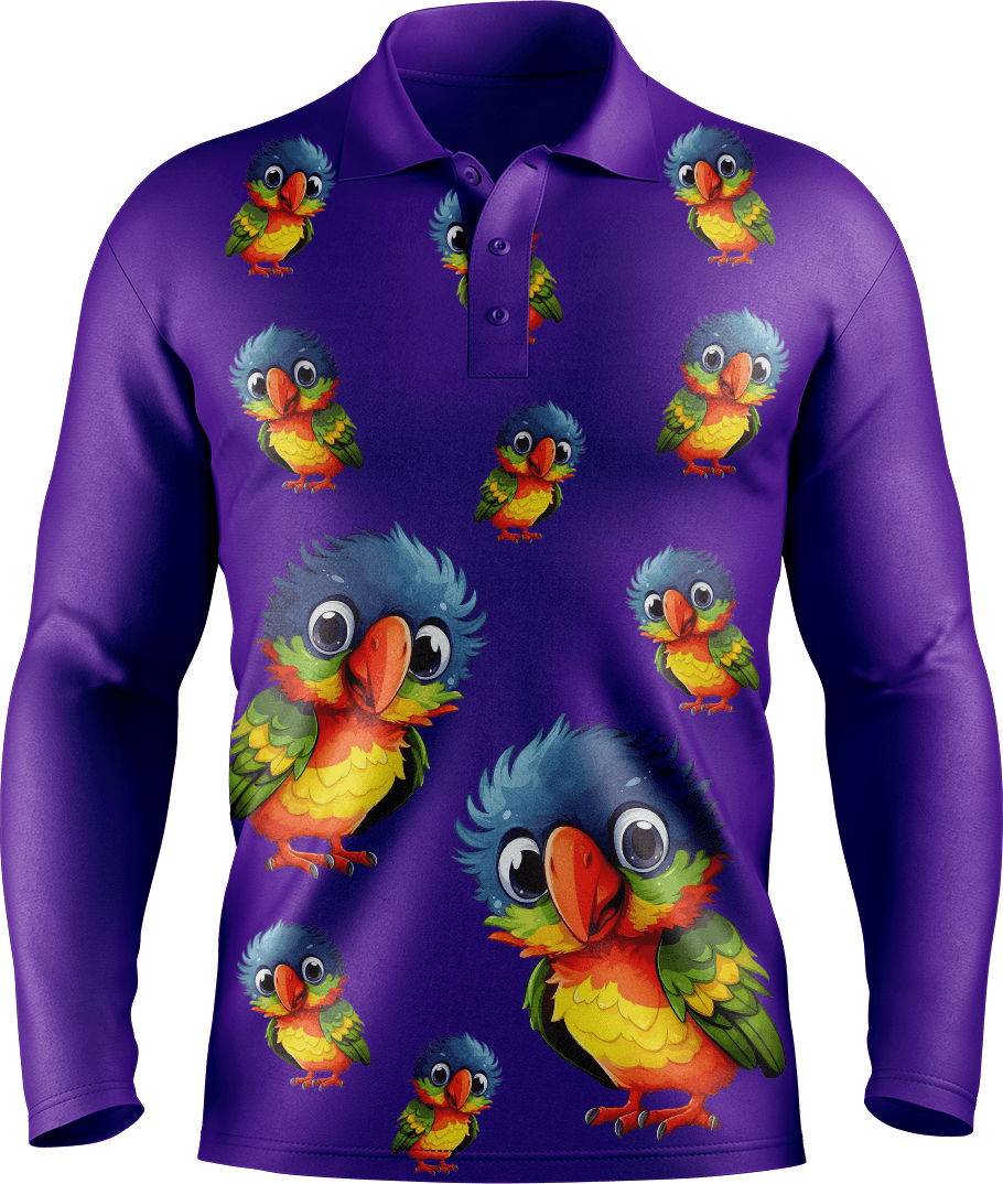 Rainbow Lorikeet Men's Long Sleeve Polo - fungear.com.au