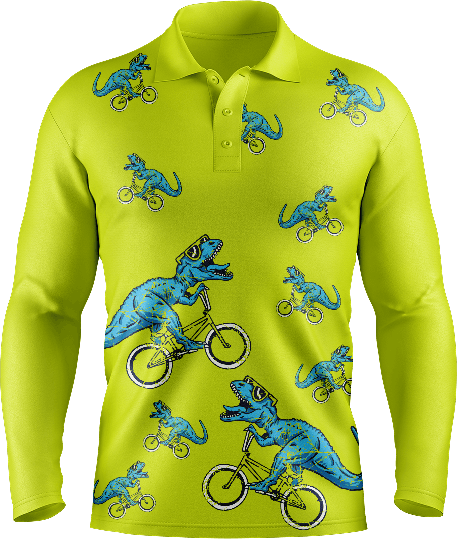 Rexy Dino Men's Long Sleeve Polo - fungear.com.au