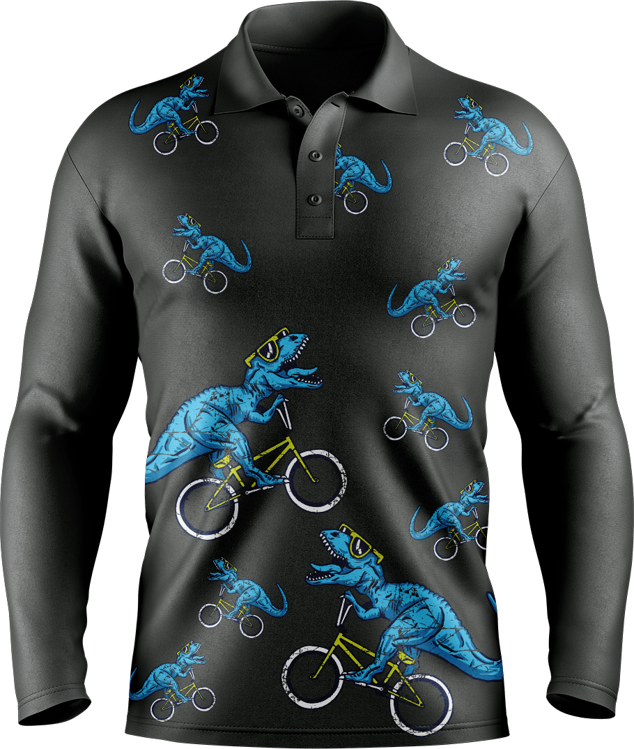 Rexy Dino Men's Long Sleeve Polo - fungear.com.au