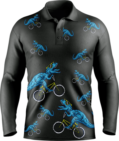 Rexy Dino Men's Long Sleeve Polo - fungear.com.au