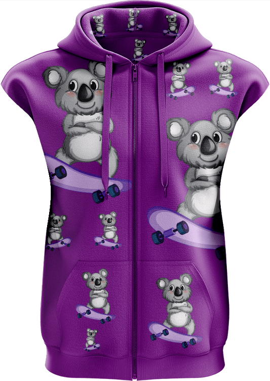 Skater Koala Full Zip Sleeveless Hoodie Jackets - fungear.com.au