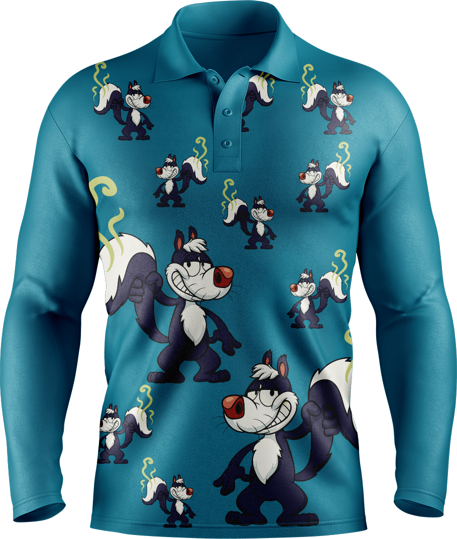 Stinky Skunk Men's Long Sleeve Polo - fungear.com.au