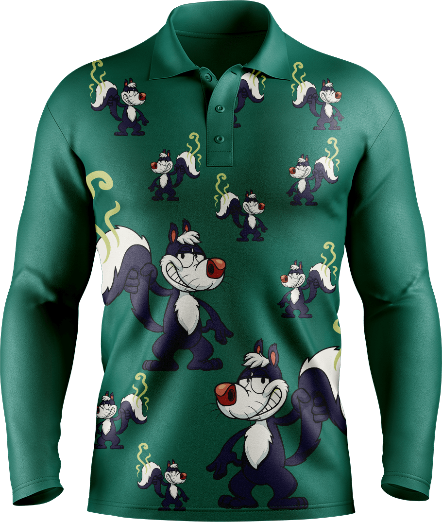 Stinky Skunk Men's Long Sleeve Polo - fungear.com.au