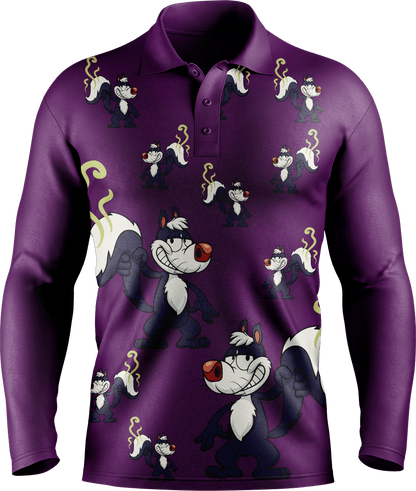 Stinky Skunk Men's Long Sleeve Polo - fungear.com.au