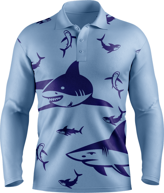 Swim With Sharks Men's Long Sleeve Polo - fungear.com.au