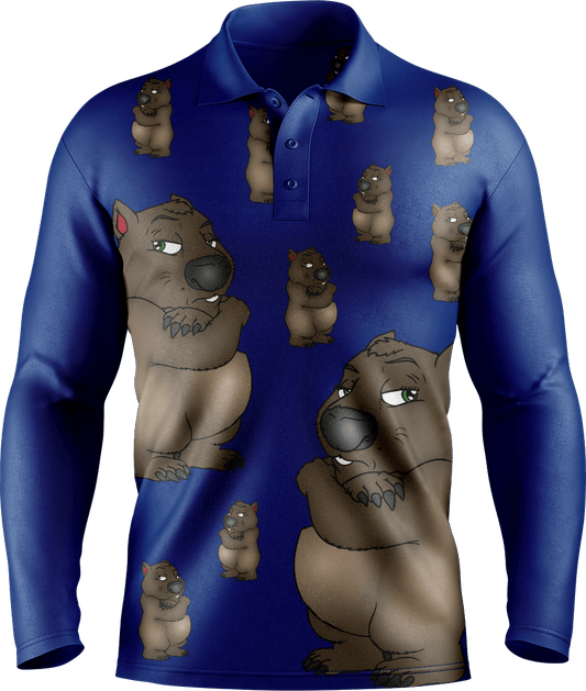 Wally Wombat Men's Long Sleeve Polo - fungear.com.au