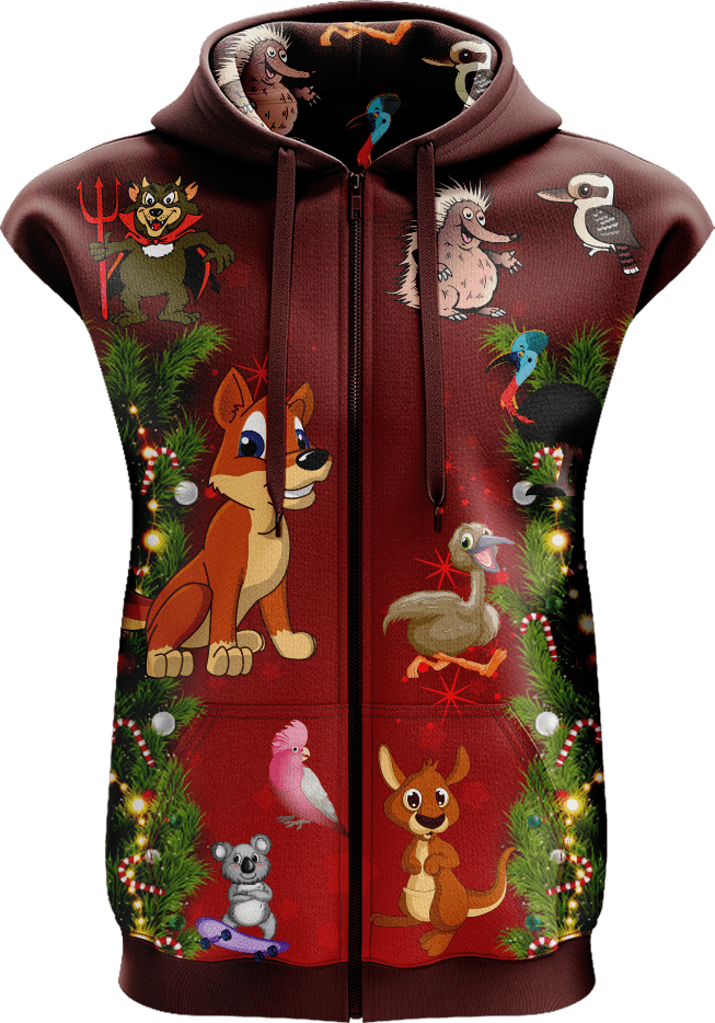 Xmas Full Zip Sleeveless Hoodie Jackets