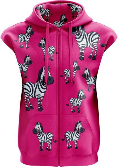 Ziva Zebra Full Zip Sleeveless Hoodie Jackets - fungear.com.au