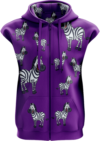 Ziva Zebra Full Zip Sleeveless Hoodie Jackets - fungear.com.au