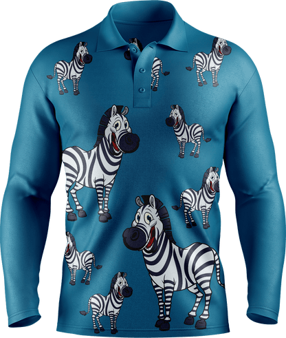 Ziva Zebra Men's Long Sleeve Polo - fungear.com.au