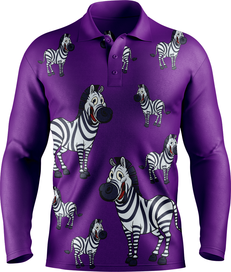 Ziva Zebra Men's Long Sleeve Polo - fungear.com.au