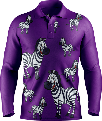 Ziva Zebra Men's Long Sleeve Polo - fungear.com.au