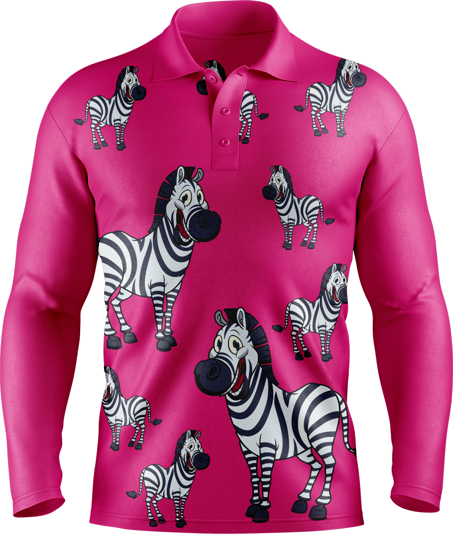 Ziva Zebra Men's Long Sleeve Polo - fungear.com.au