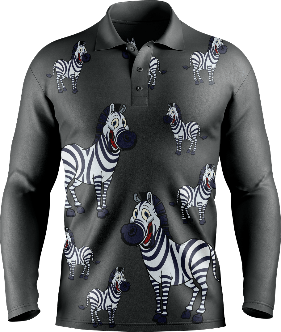 Ziva Zebra Men's Long Sleeve Polo - fungear.com.au